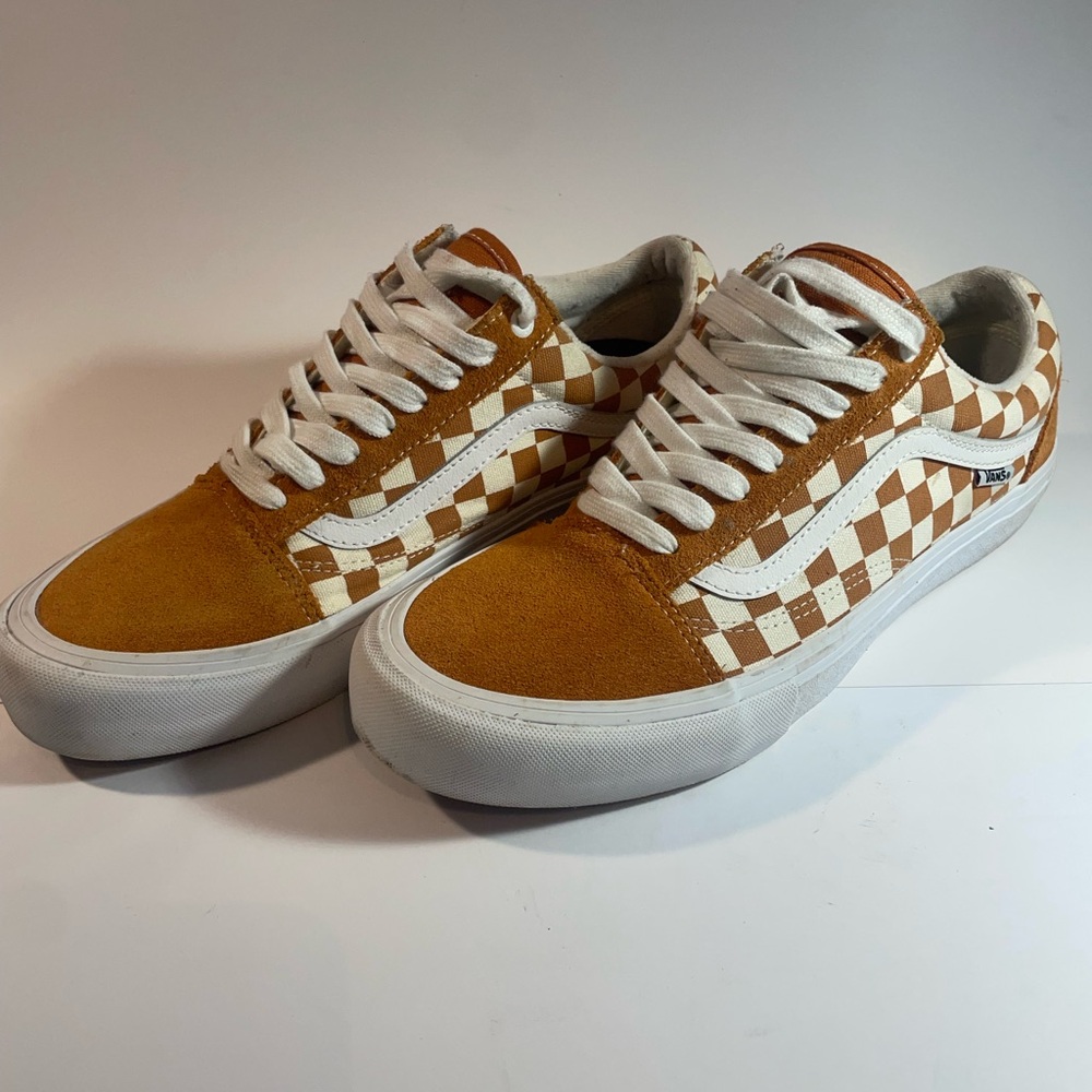 Vans Men's Checkerboard Sneakers - Orange and White - Picture 2 of 6